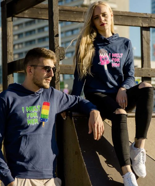 Blue hooded couple jumpers Melt for him