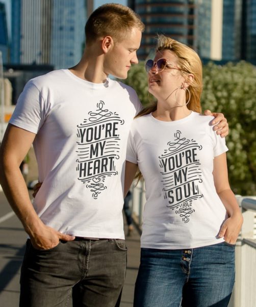White short sleeve couple graphic t shirts You;re my heart you're my soul