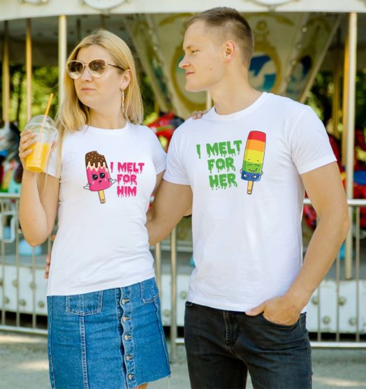White short sleeve couple graphic t shirts Melt for her