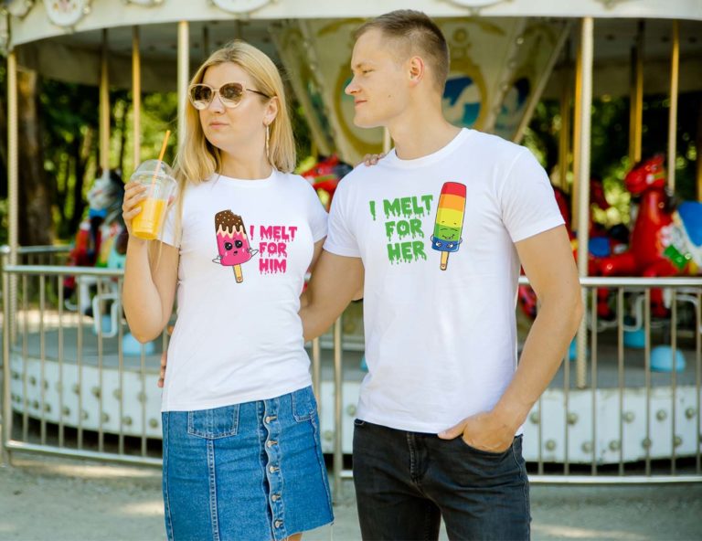 White short sleeve couple graphic t shirts Melt for her