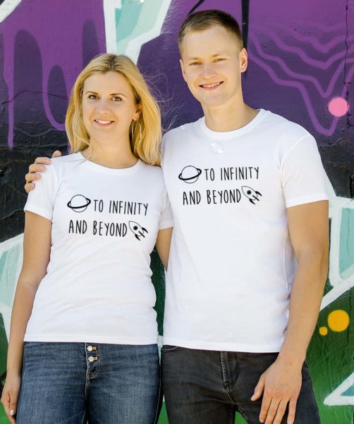White short sleeve couple graphic t shirts To infinity and beyond