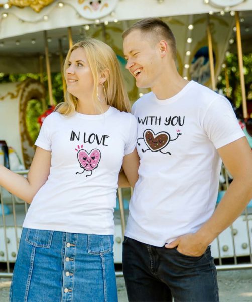 White short sleeve couple graphic t shirts In love with you