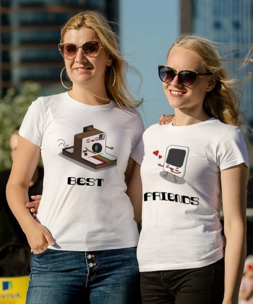 White short sleeve BFF graphic t shirts Camera
