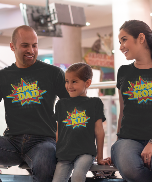 Black short sleeve family graphic t shirts Super family