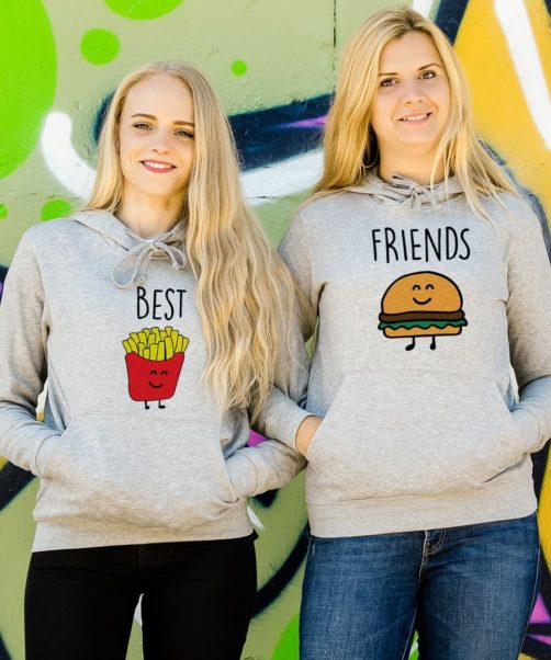 Grey hooded women sweatshirts Burger and fries