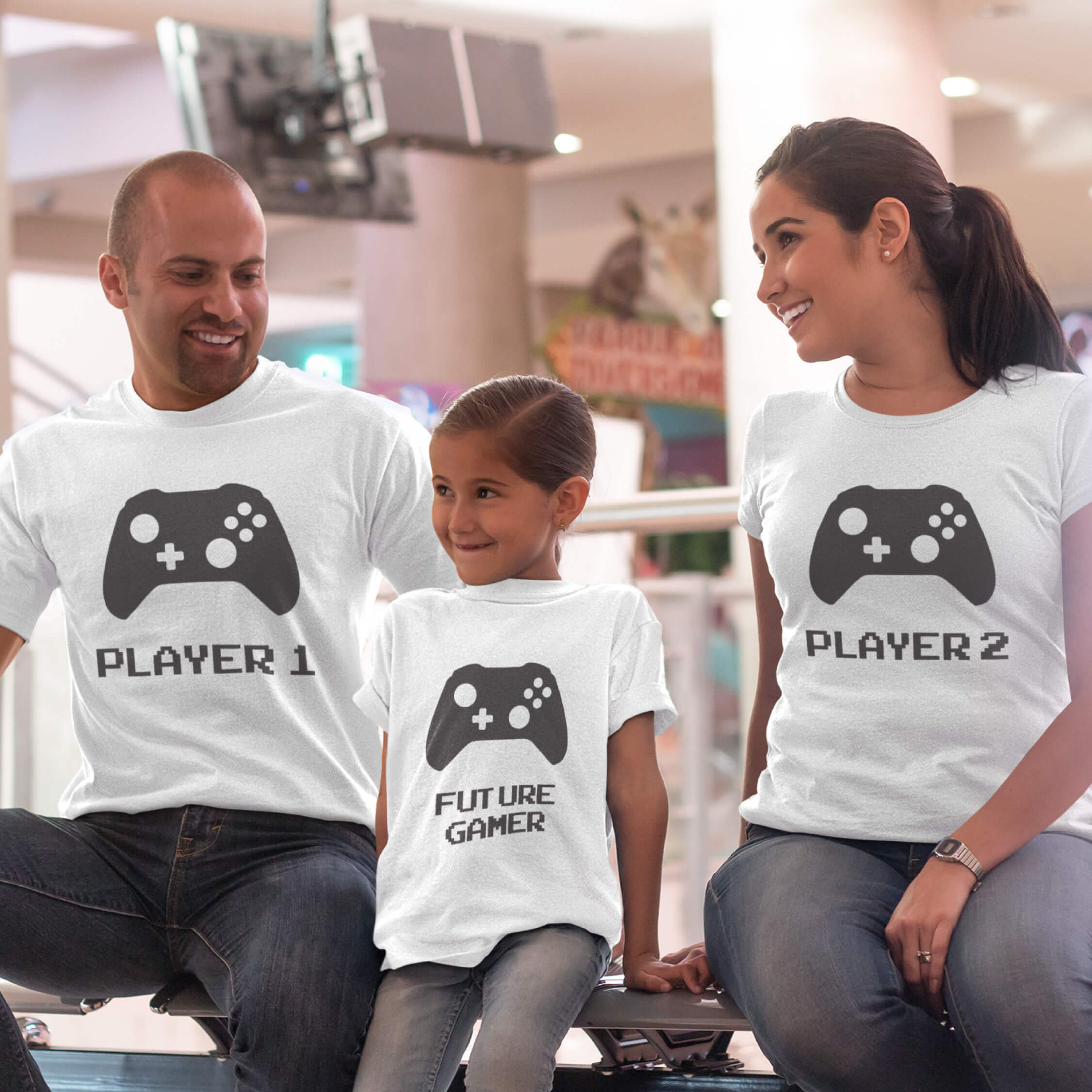 White short sleeve family graphic t shirts Future gamer