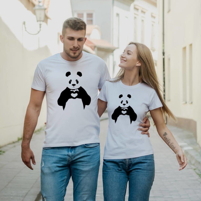 White short sleeve couple graphic t shirts Panda