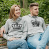 Grey hooded couple jumpers Crown king queen