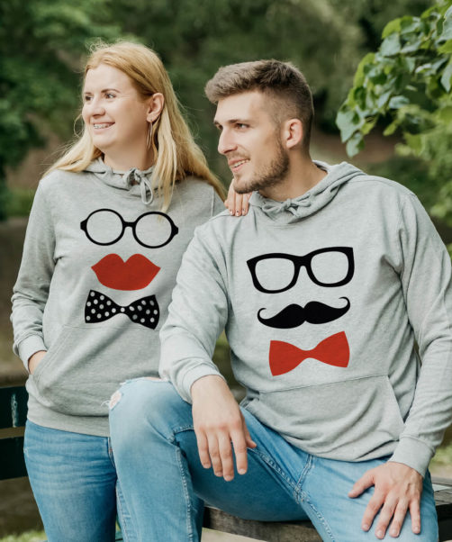Grey hooded couple jumpers Lips