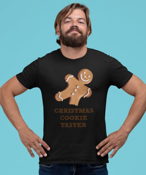 Black short sleeve men t shirts for Christmas Cookie taster
