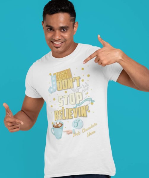 White short sleeve men t shirts for Christmas Dont stop believin