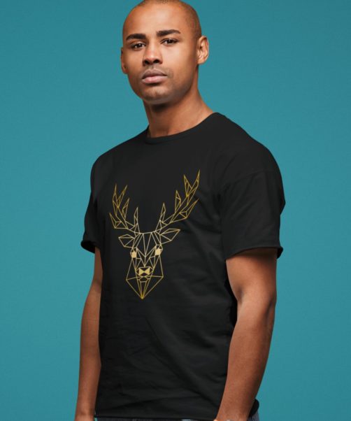 Black short sleeve men t shirts for Christmas Golden Deer