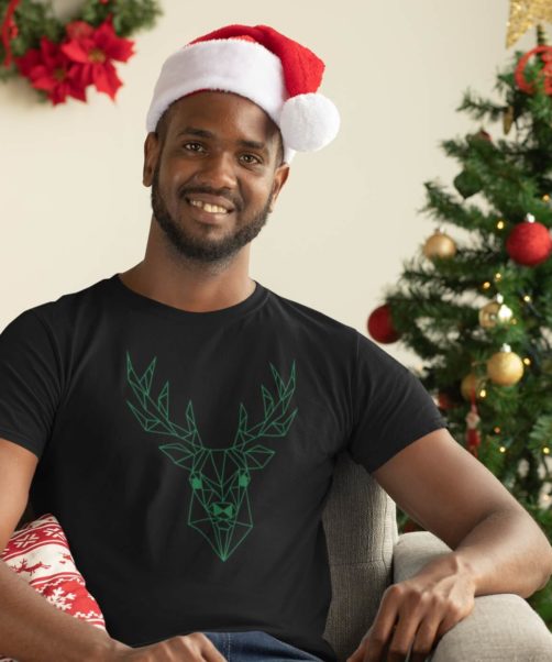 Black short sleeve men t shirts for Christmas Green Deer