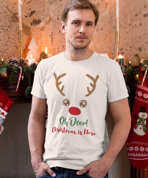 White short sleeve men t shirts with prints Christmas is here