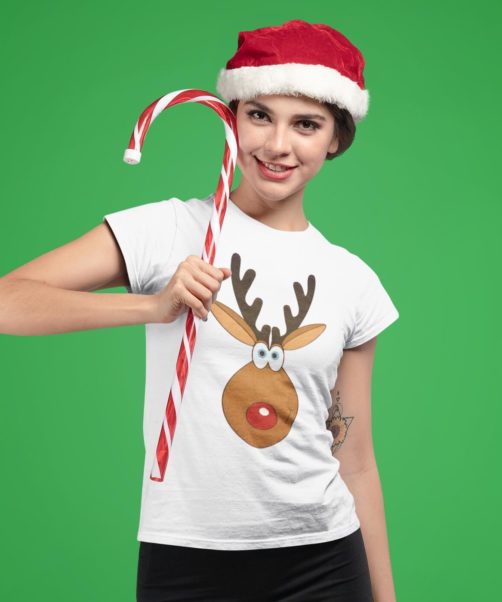 Short sleeve graphic women t shirt for christmas Funny deer