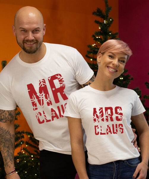 Couple T shirts with print Mrs and Mr Claus