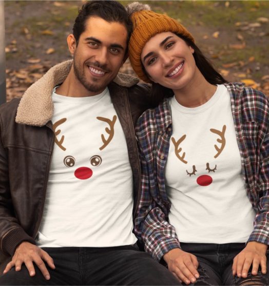 Short sleeve couple graphic t shirt for christmas Deers