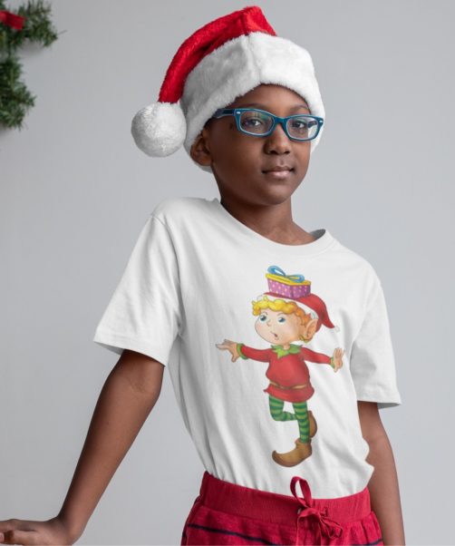 Short sleeve white Christmas t shirts Little elf boy