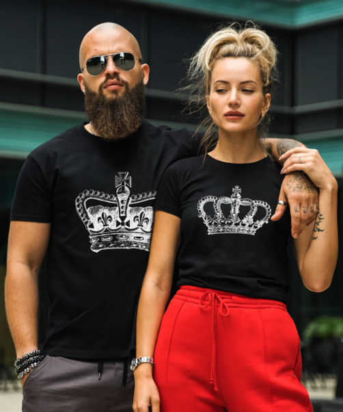 King and queen couple t shirts gold crown