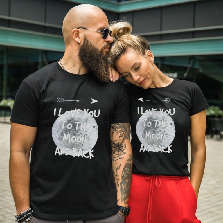 i love you to the moon and back couple shirt