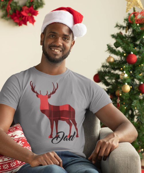 Grey short sleeve Christmas t shirts for men Dad deer