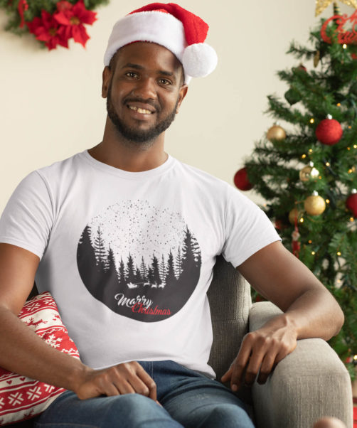 White short sleeve Christmas t shirt for men Christmas in forest