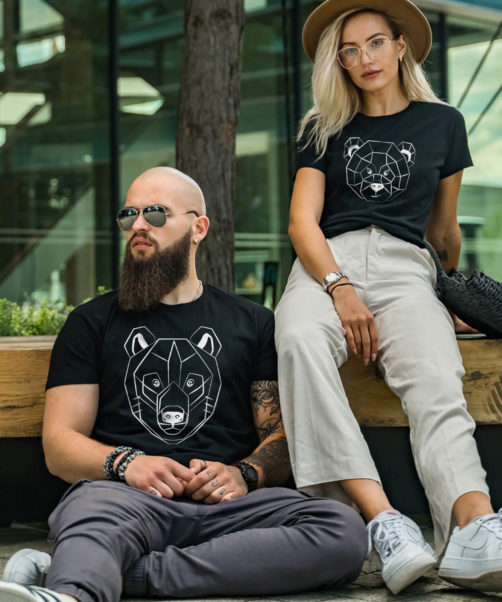 Black short sleeve couple graphic t shirts Teddy Bear