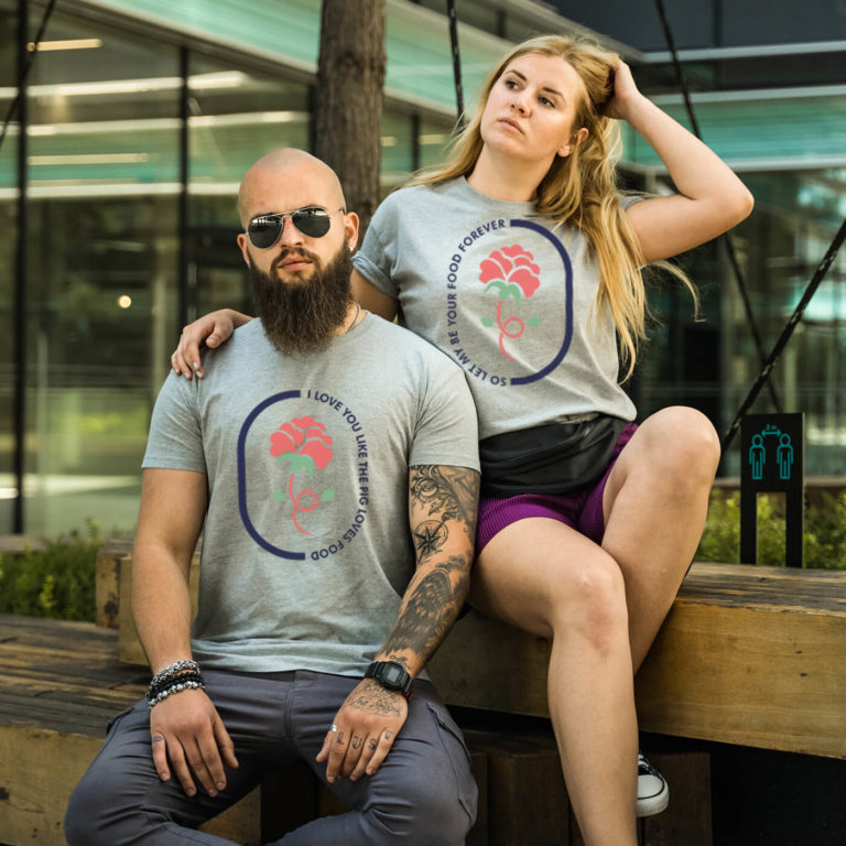 Grey short sleeve couple graphic t shirts Roseate pigtail