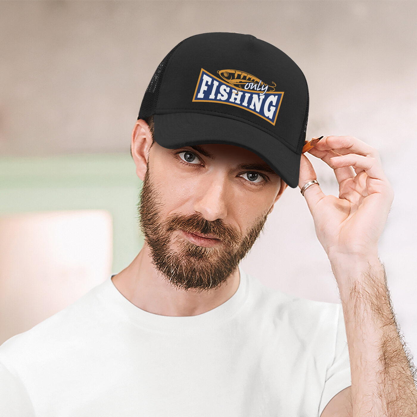 Man Jersey Cap With Print Fishing Only - Stylish Gifts For Stylish Men