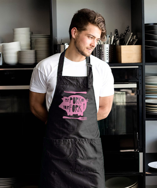 Graphic apron for men Pork on fork
