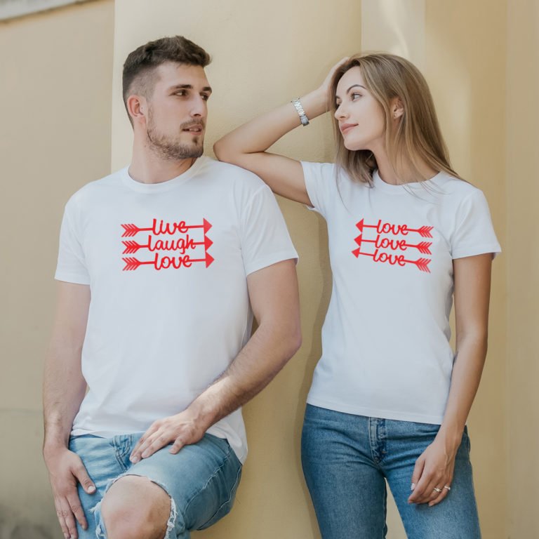 White matching couple tees Live and love