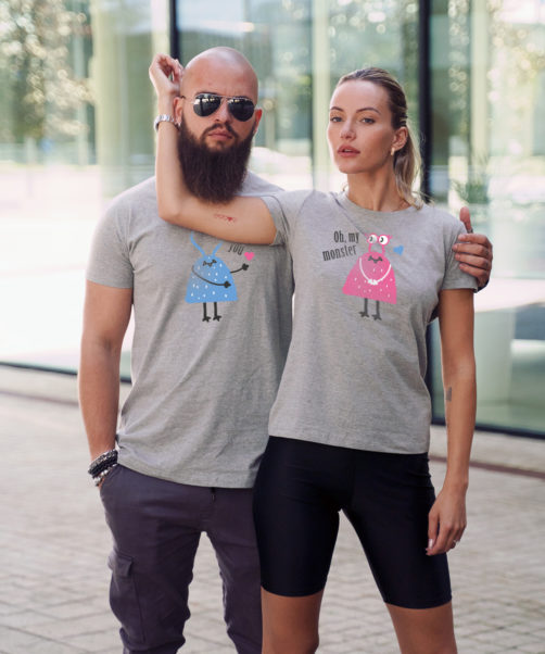 Grey matching couple tees Monster