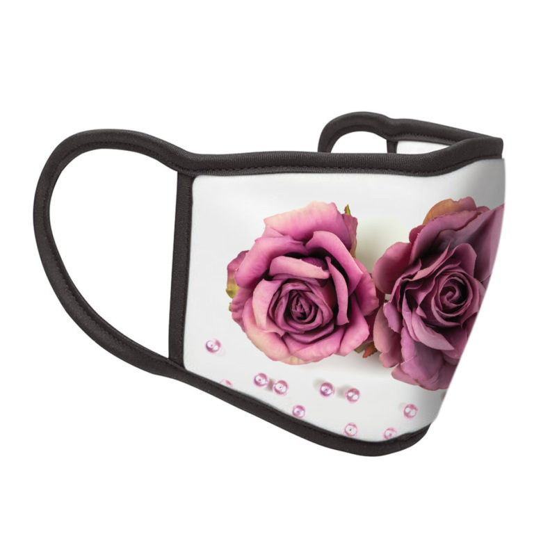 White reusable graphic face mask Roses