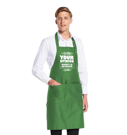 Green long graphic apron with pockets Opinion