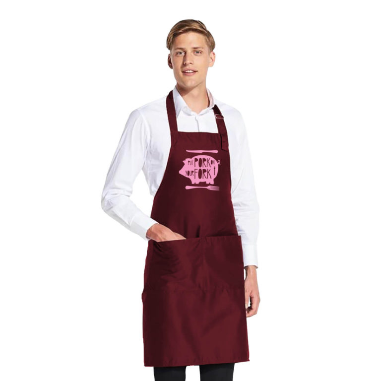 Bordo long graphic apron with pockets Pork on fork