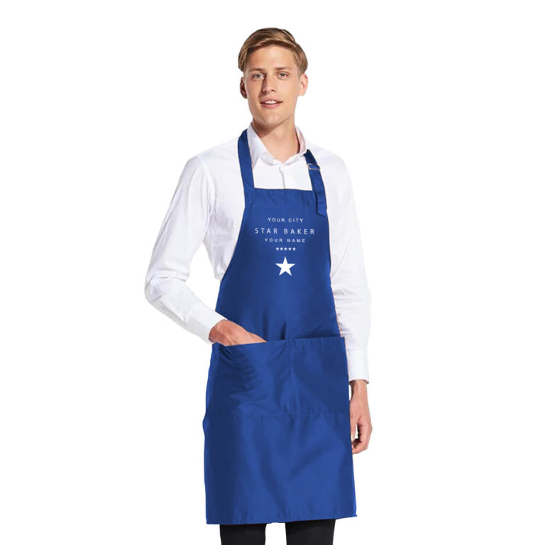 Blue long graphic apron with pockets Star baker
