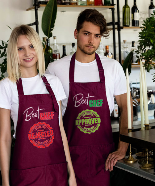 Graphic matching couple aprons Best chefs