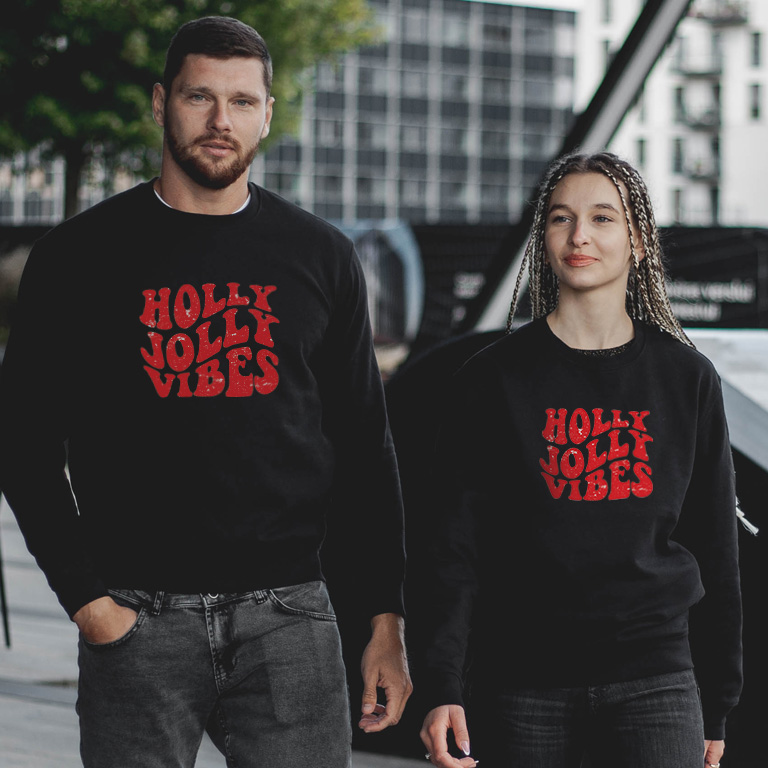 Couple graphic sweatshirts Holly jolly vibes