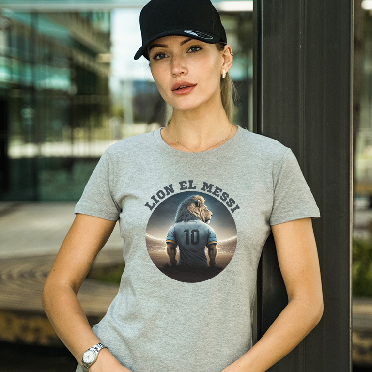 Football graphic tees for women Lion el Messi
