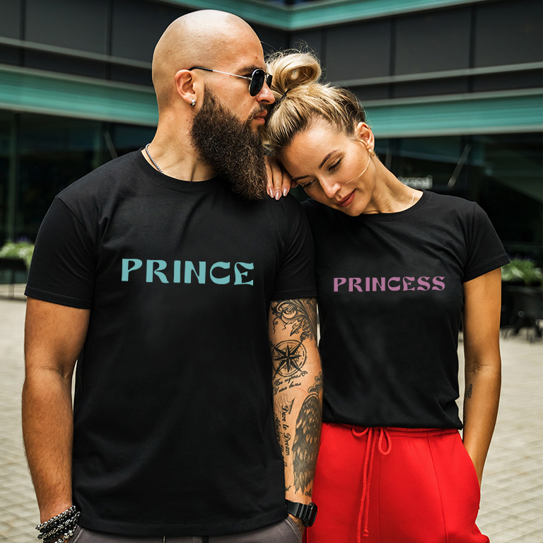 Matching couple graphic tees Prince and princess